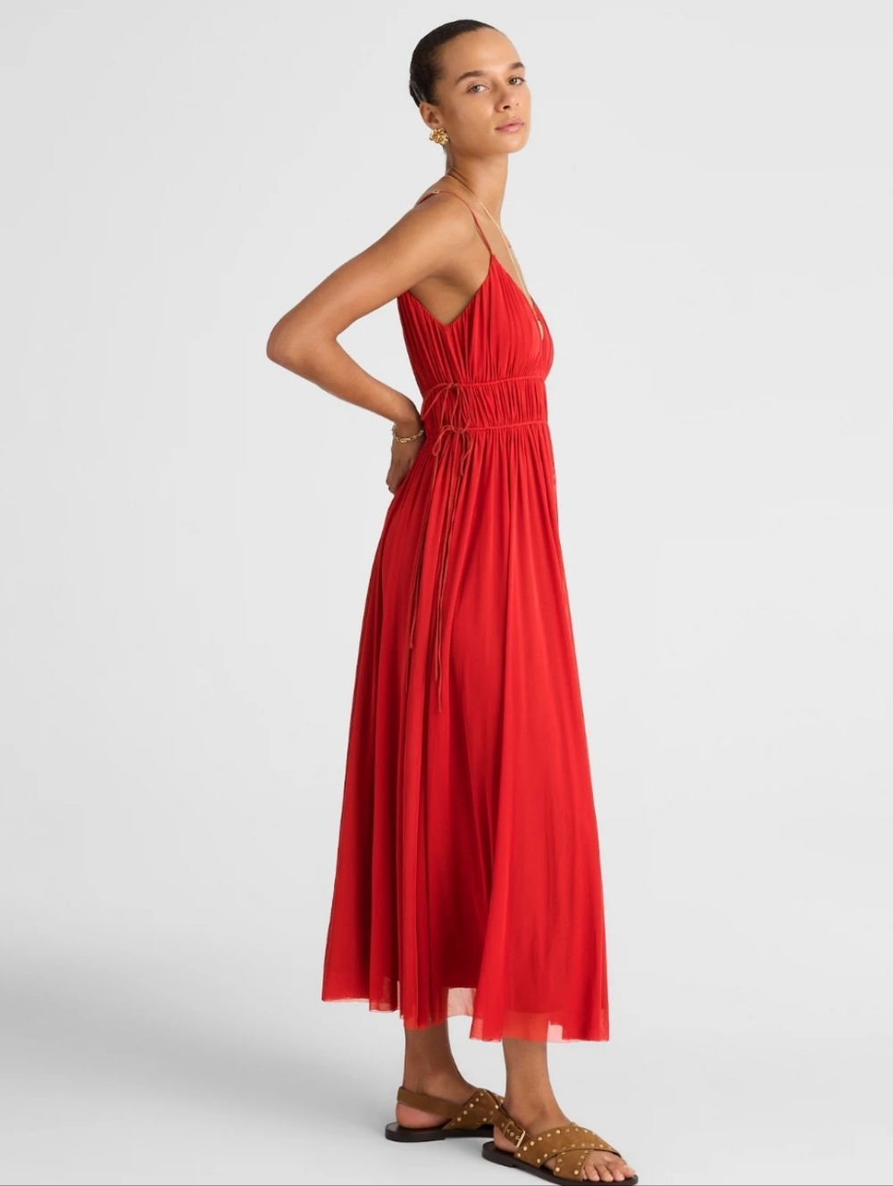 Madewell Gathered V-neck Midi Dress - red - Picture 4 of 13